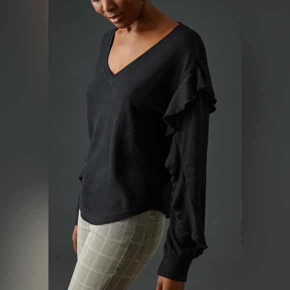 ✨ Anthropologie Ruffled V-Neck Top Sz M - Picture 3 of 5